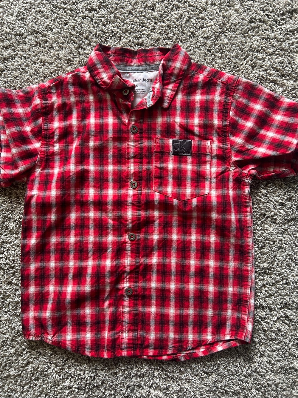 Calvin Klein Jeans Red Plaid Short Sleeve Button-Down Shirt for Kids